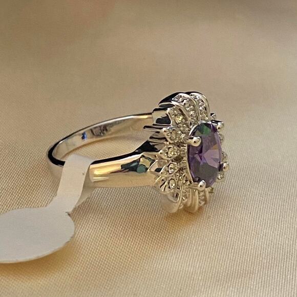 Silver Purple gemstone ring Size 10 - Picture 4 of 5